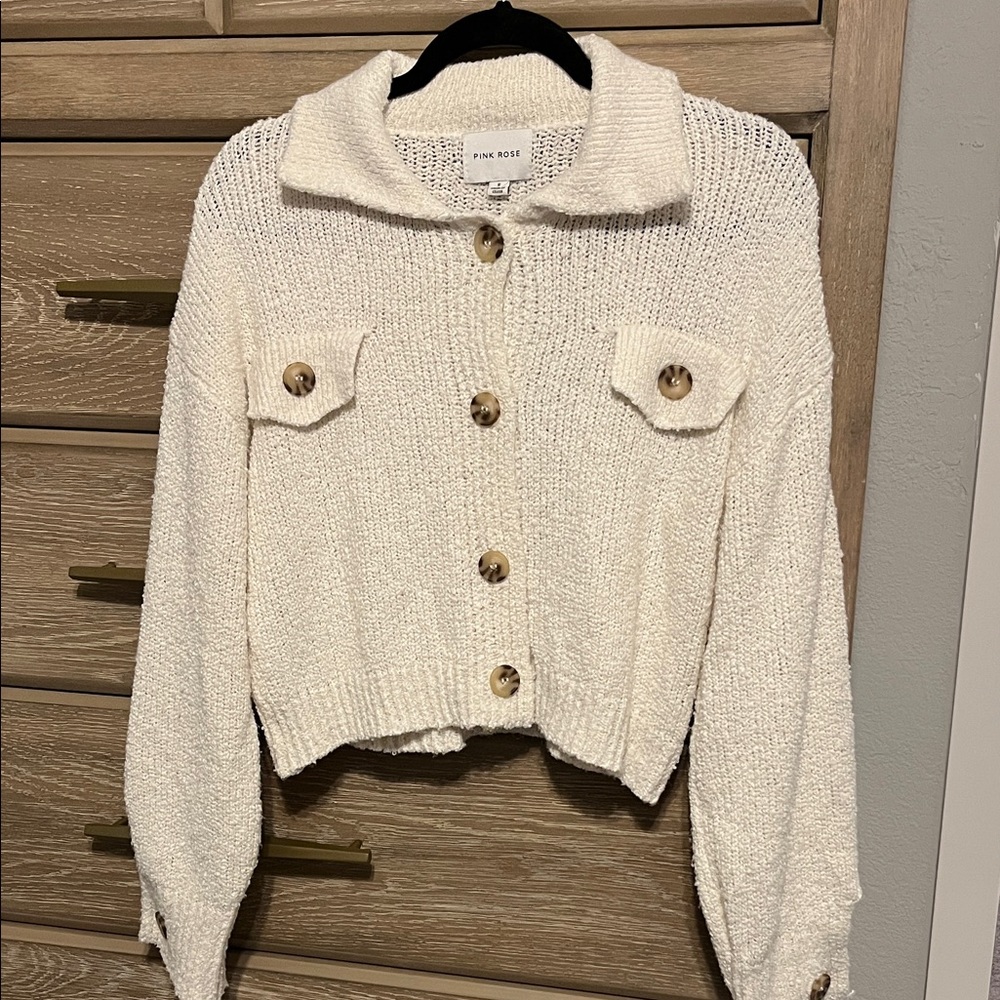Pink Rose Off-White Knit Cardigan Size S